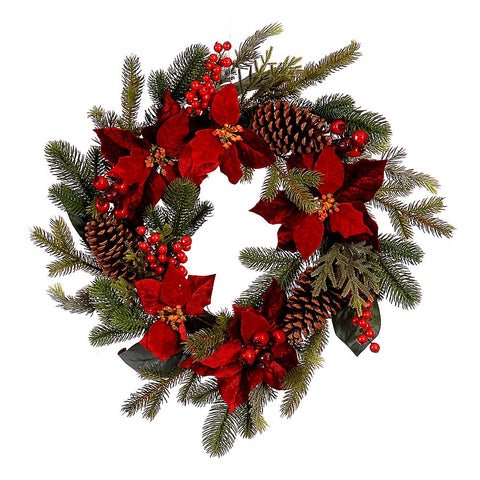 VETUR Ghirlanda natalizia rotonda con foglie e bacche rosse D60 cm