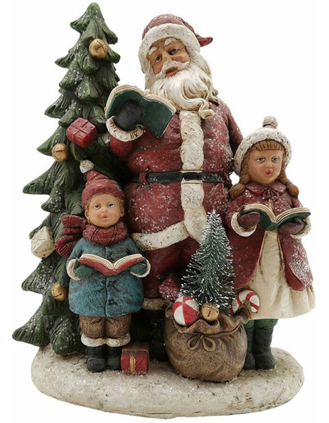 Clayre & Eef Decorazione natalizia babbo natale con albero e bambini 19x9x24 cm
