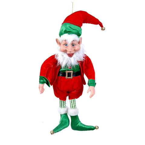 VETUR Elfo di Babbo Natale in tessuto verde e rosso da appendere h65cm