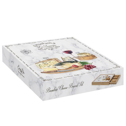 Easy Life Tagliere in bamboo con 4 coltelli vintage "Les Fromages"