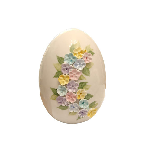 SBORDONE Uovo con fiori chiari artigianale decoro pasquale in porcellana h14 cm