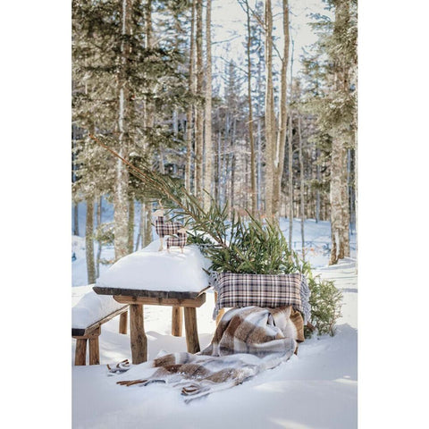 Blanc Mariclò Plaid natalizio in tartan bianco/marrone frange "Vintage tartan" 130x200 cm