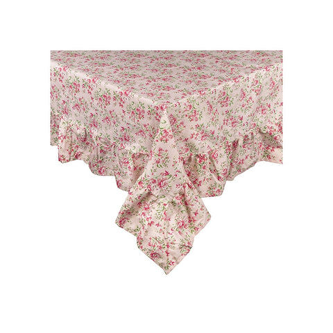 NUVOLE DI STOFFA Tovaglia con balza ELIZABETH cotone rosa a fiori 160x200 cm