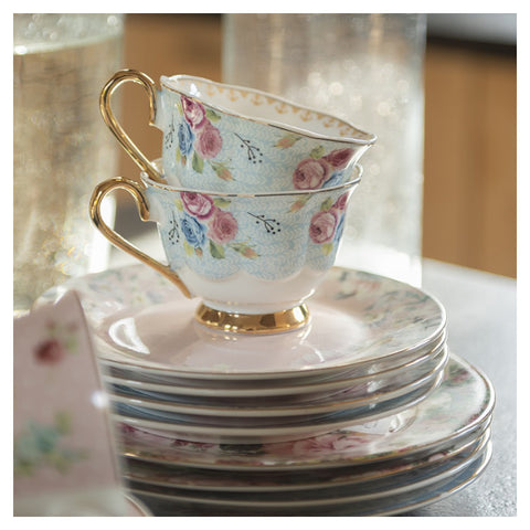 Clayre & Eef Tazzina da Tè con piattino in porcellana floreale 160 ml