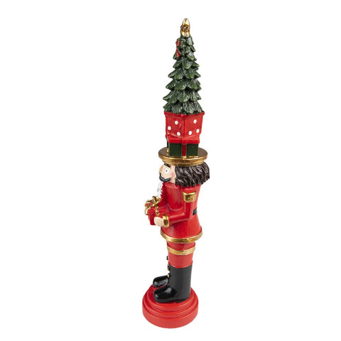 Clayre & Eef Decorazione natalizia schiaccianoci rosso con albero in poliresina 5x5x25 cm