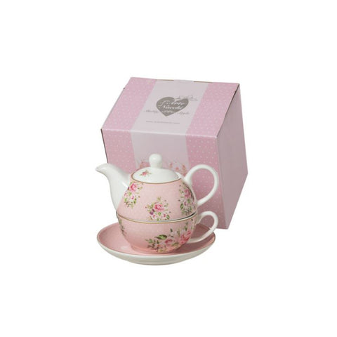 L'ARTE DI NACCHI Teiera con tazza e piattino a fiori ceramica rosa Ø16,5 H14cm