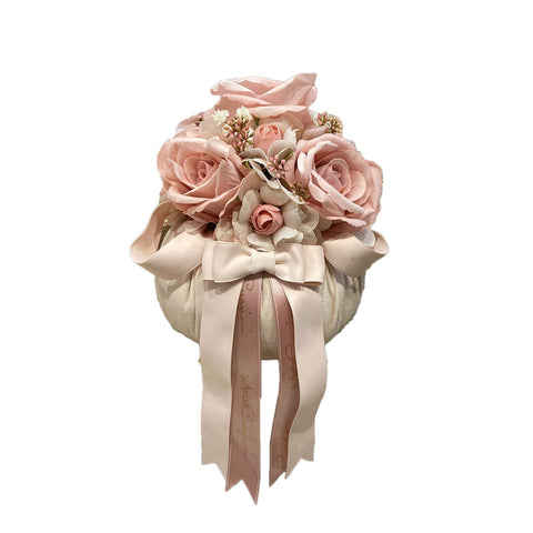 MATA CREAZIONI Pouf medio di rose decoro floreale cotone champagne Ø15 H19 cm