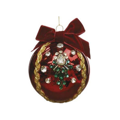 GOODWILL Palla di Natale sfera per albero con fiocco velluto vetro rosso Ø10 cm