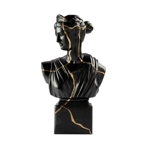 SBORDONE Busto Diana in porcellana nero con venature dorate 2 varianti (1pz)