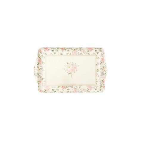 EASY LIFE Vassoio con manici GARDEN JOY bianco con fiorellini rosa 33x22 cm