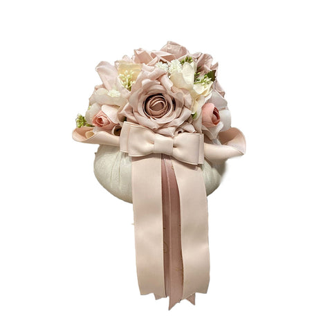 MATA CREAZIONI Pouf piccolo con rose decoro floreale cotone bianco Ø11 H14 cm