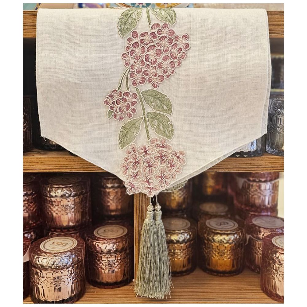 Runner Tavola Ricamato A Mano Con Nappe - Design Floreale Per Natale E Festività | 35x160cm - Foto 12