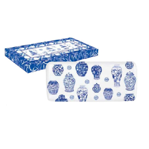 EASY LIFE Vassoietto rettangolare in porcellana PAGODA blu in box 26,5x11,5 cm