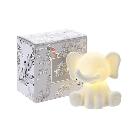 HERVIT Elefantino con LED animaletto decorativo luminoso porcellana bianca H8 cm