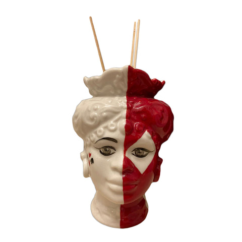 SBORDONE Testa di moro donna profumatore carte porcellana bianca e rossa H16 cm