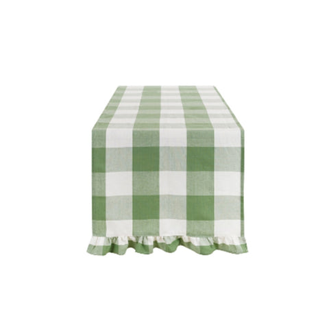 BLANC MARICLO Runner da tavolo a quadri con balza LA GALANTERIA verde 45x140 cm