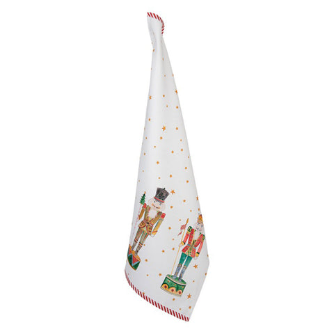 Clayre & Eef Canovaccio strofinaccio natalizio bianco con schiaccianoci 50x70 cm