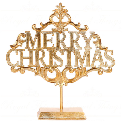 GOODWILL Scritta natalizia con base da appoggio MERRY CHRISTMAS resina dorato 41 cm
