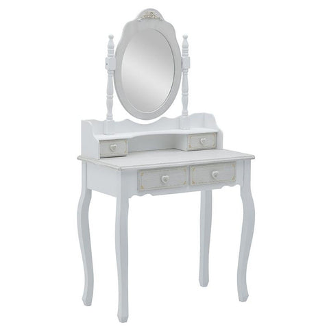 INART Toeletta Tavolo porta trucco con specchio in legno bianco 75x40x142 cm