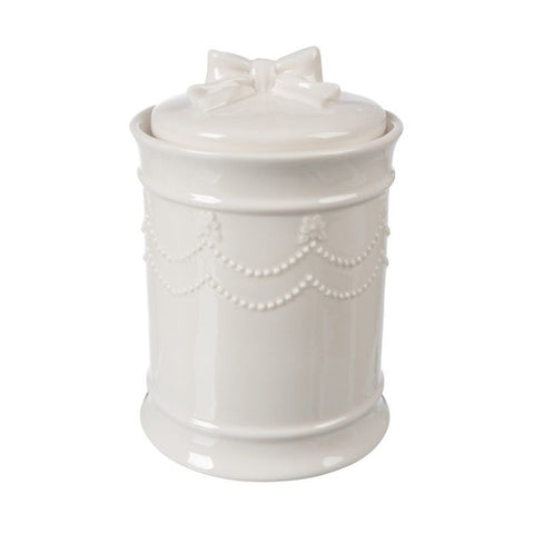 COCCOLE DI CASA Barattolo con coperchio BOW con fiocco ceramica bianco Ø12 H17cm