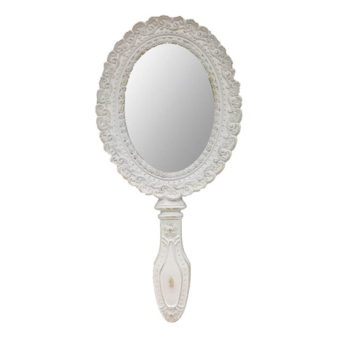 COCCOLE DI CASA Specchietto con manico KATHY resina bianco 12x25x1,5 cm