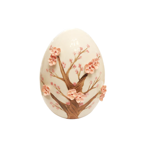 SBORDONE Uovo con albero di pesco artigianale decoro pasquale in porcellana h14cm