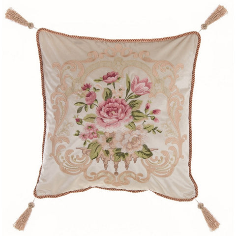 BLANC MARICLO' Cuscino con motivo floreale colorato AFFRESCO beige rosa 50x50 cm