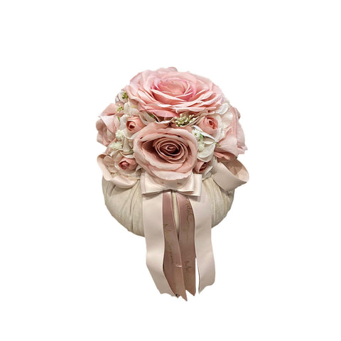 MATA CREAZIONI Pouf grande di rose decoro floreale cotone champagne Ø22 H20 cm