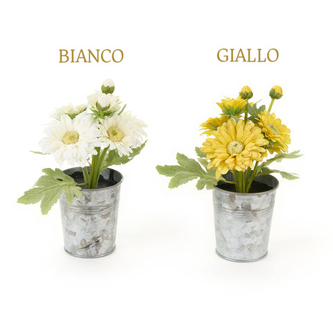 NUVOLE DI STOFFA Vaso Secchiello in metallo con gerbere fiori 2 varianti H22 cm