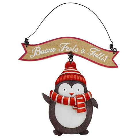 LORENZONGIFT Decoro natalizio targhetta con pinguino in MDF da appendere
