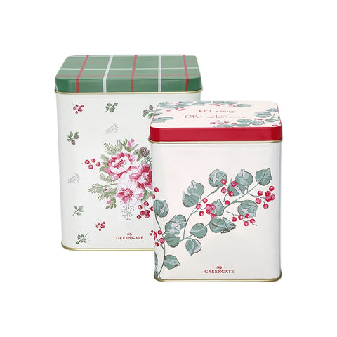GREENGATE Set scatole contenitore natalizie CHARLINE latta bianca 2 misure
