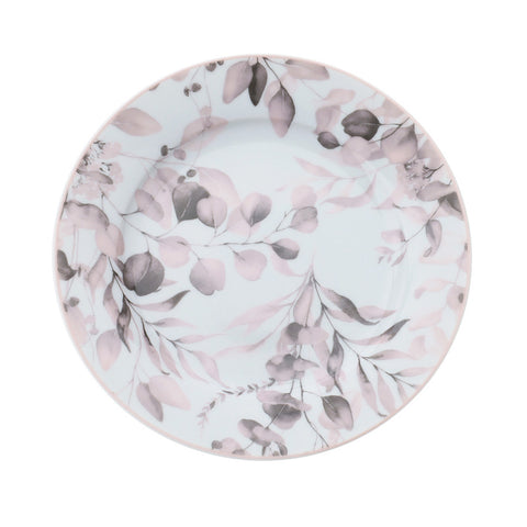 HERVIT Set due piatti dessert dolce bianco / rosa in porcellana Botanic Ø19.5 cm