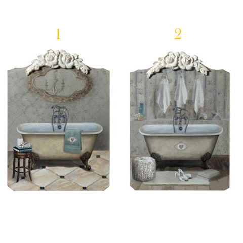 L'ARTE DI NACCHI Quadro da bagno in tela fantasia con vasca e fregio fiori in legno bianco 43x33 cm 2 varianti