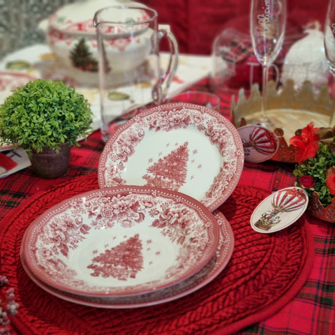 A31086 BLANC MARICLO' Set 18 piatti natalizi DIANA ROSE ceramica bianco e rosso