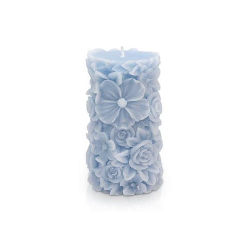 CERERIA PARMA Moccolo fiorito piccolo candela decorativa cera azzurro Ø6,5 H10cm