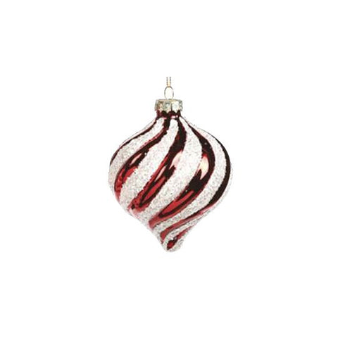 GOODWILL Palla di Natale decoro albero a righe glitter vetro bianco e rosso H8cm