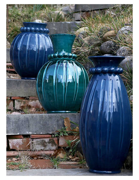 VIRGINIA CASA Vaso stretto a righe in ceramica blu petrolio
