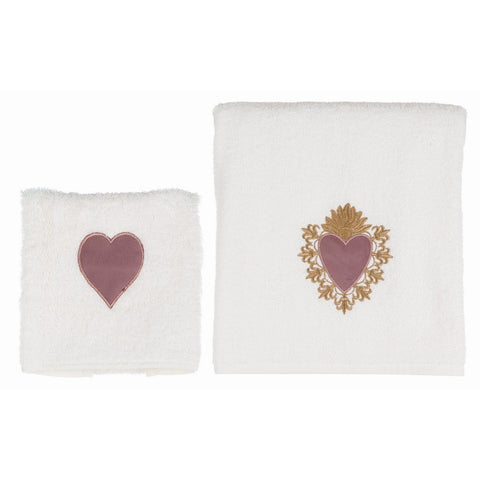 BLANC MARICLO’ Set 2 asciugamani da bagno con cuore rosa 30x50 e 50x80 A3008799RA