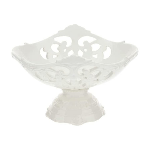 HERVIT Coppa frutta traforata centrotavola decorato porcellana bianca 24x17x16cm