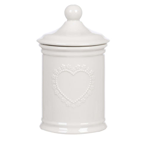 BLANC MARICLO' Barattolo con coperchio in ceramica bianco con decoro cuore Ø8x15