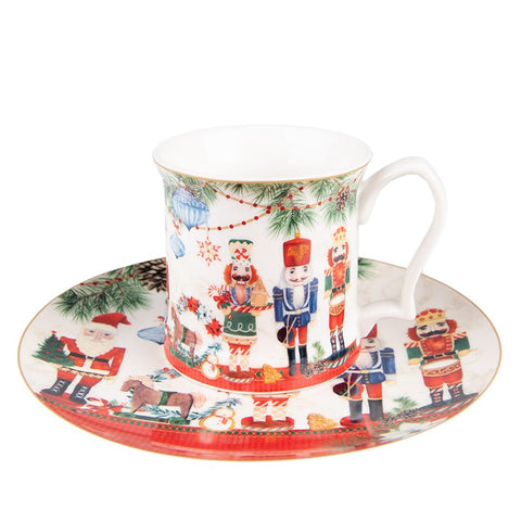 CLAYRE & EEF Piatto natalizio decorativo in porcellana con schiaccianoci rosso e bianco Ø21 cm
