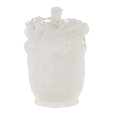 BLANC MARICLO' Barattolo con coperchio ceramica bianco decoro floreale 12x11x17