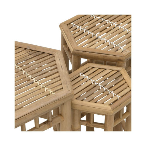Inart Set tre tavolini in bamboo naturale 50x43xH40 cm
