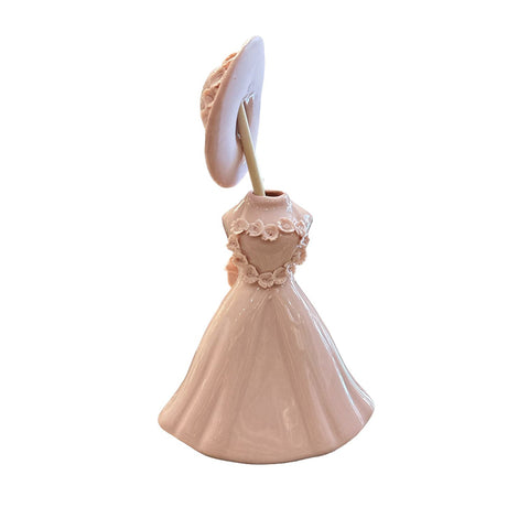 SHARON Damina portaprofumo cipria con cuore di roselline e cappello in porcellana H 19 cm