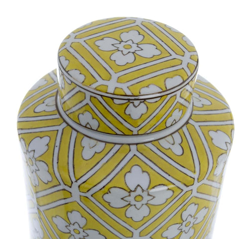 Blanc Mariclò Vaso decorativo giallo con coperchio in porcellana 16x16x28 cm