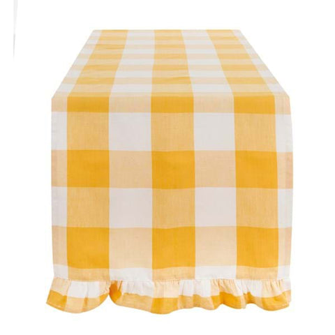 BLANC MARICLO Runner da tavolo a quadri con balza LA GALANTERIA giallo 45x140 cm