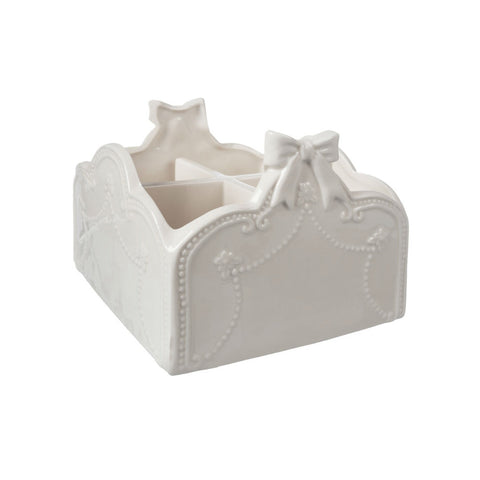 COCCOLE DI CASA Porta posate alto con fiocchi BOW ceramica bianco 16x16x13 cm