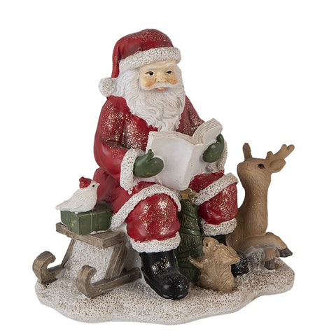 CLAYRE E EEF Decorazione Natalizia Babbo Natale con renna effetto legno 14x12x13 cm