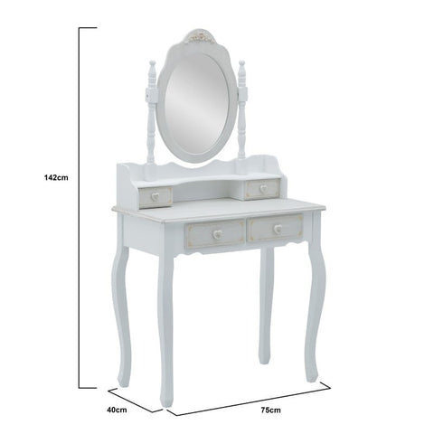 INART Toeletta Tavolo porta trucco con specchio in legno bianco 75x40x142 cm