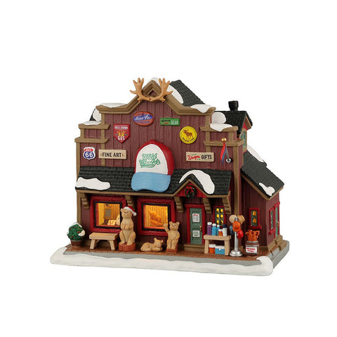 LEMAX Edificio illuminato Wild Wooly'S Gift Shop costruisci il tuo villaggio in porcellana